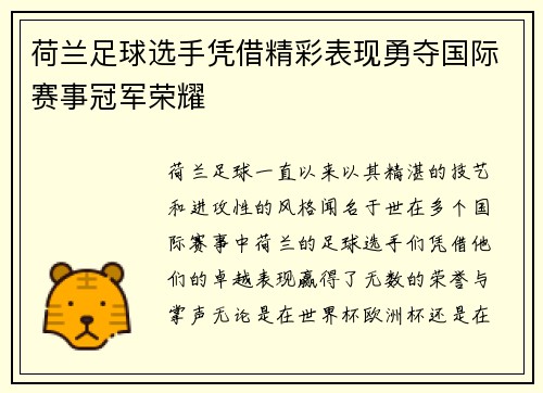 荷兰足球选手凭借精彩表现勇夺国际赛事冠军荣耀